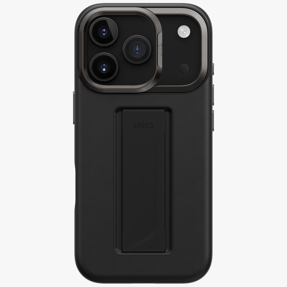 Uniq iPhone 17 Pro - Σκληρή Θήκη με Επένδυση Οικολογικού Δέρματος με Eνσωματωμένη Λαβή FlexGrip και Stand - Heldro Pro Magclick - Black
