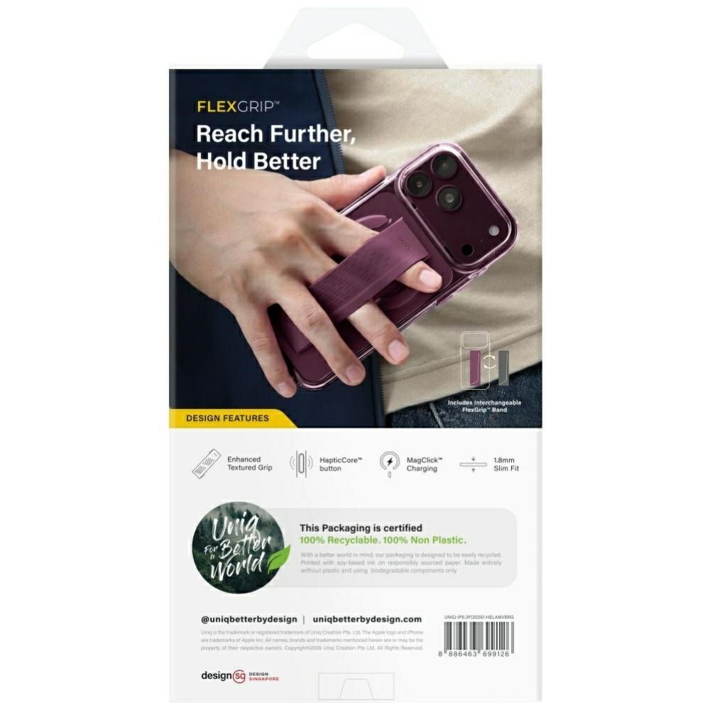 Uniq iPhone 18 Pro / iPhone 17 Pro - Σκληρή Θήκη με Πλαίσιο Σιλικόνης MagSafe και Ενσωματωμένη Λαβή FlexGrip - Heldro Air - Burgundy