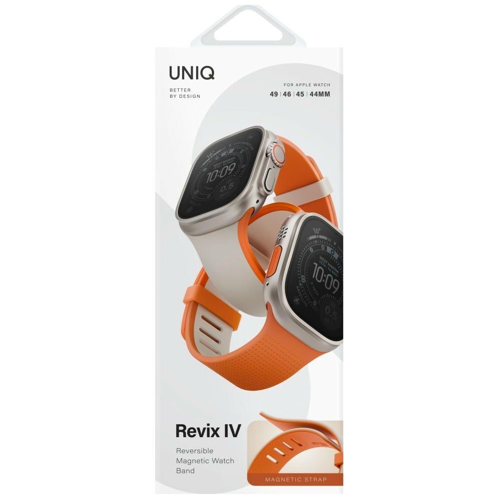 Uniq Λουράκι Apple Watch 8/9/10/11 - SE (1/2/3) - Ultra (1/2/3) – 44/45/46/49mm Μαγνητικό Σιλικόνης Διπλής Όψης - Revix IV - Grey / Orange