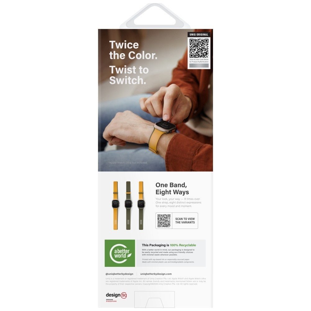 Uniq Λουράκι Apple Watch 8/9/10/11 - SE (1/2/3) - Ultra (1/2/3) – 44/45/46/49mm Μαγνητικό Σιλικόνης Διπλής Όψης - Revix IV - Yellow / Green