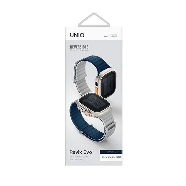 Uniq Λουράκι Apple Watch 8/9/10/11 - SE (1/2/3) - Ultra (1/2/3) – 44/45/46/49mm Revix Evo Μαγνητικό Σιλικόνης Διπλής Όψης - Navy / Grey