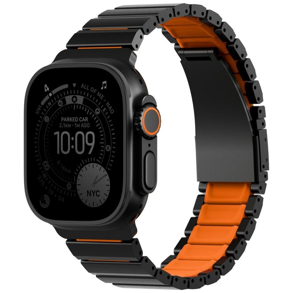 Uniq Λουράκι Apple Watch 8/9/10/11 - SE (1/2/3) - Ultra (1/2/3) – 44/45/46/49mm Strova Flex από Ανοξείδωτο Ατσάλι - Black / Orange