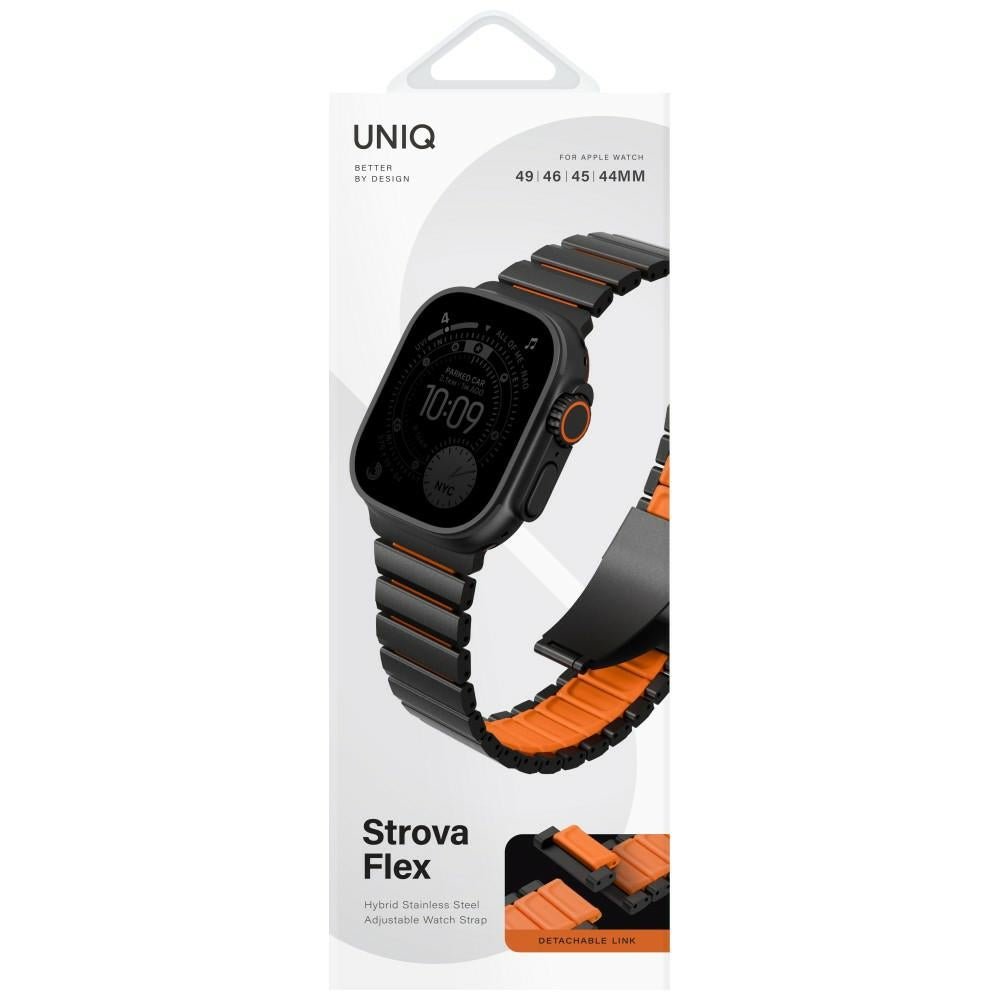 Uniq Λουράκι Apple Watch 8/9/10/11 - SE (1/2/3) - Ultra (1/2/3) – 44/45/46/49mm Strova Flex από Ανοξείδωτο Ατσάλι - Black / Orange