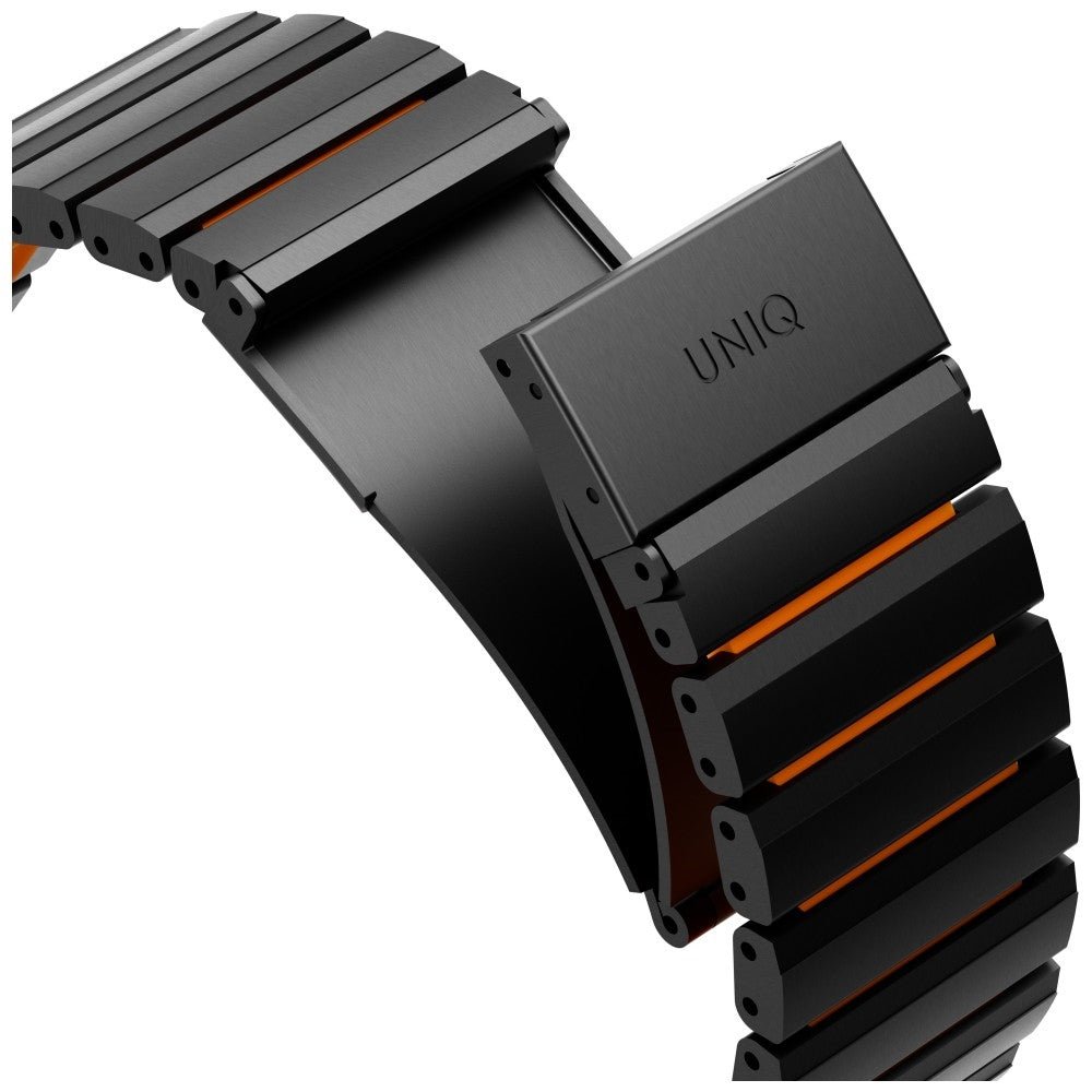 Uniq Λουράκι Apple Watch 8/9/10/11 - SE (1/2/3) - Ultra (1/2/3) – 44/45/46/49mm Strova Flex από Ανοξείδωτο Ατσάλι - Black / Orange