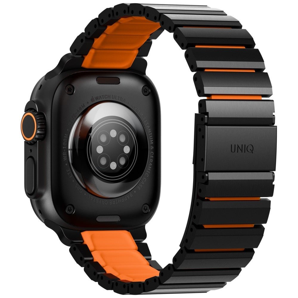 Uniq Λουράκι Apple Watch 8/9/10/11 - SE (1/2/3) - Ultra (1/2/3) – 44/45/46/49mm Strova Flex από Ανοξείδωτο Ατσάλι - Black / Orange