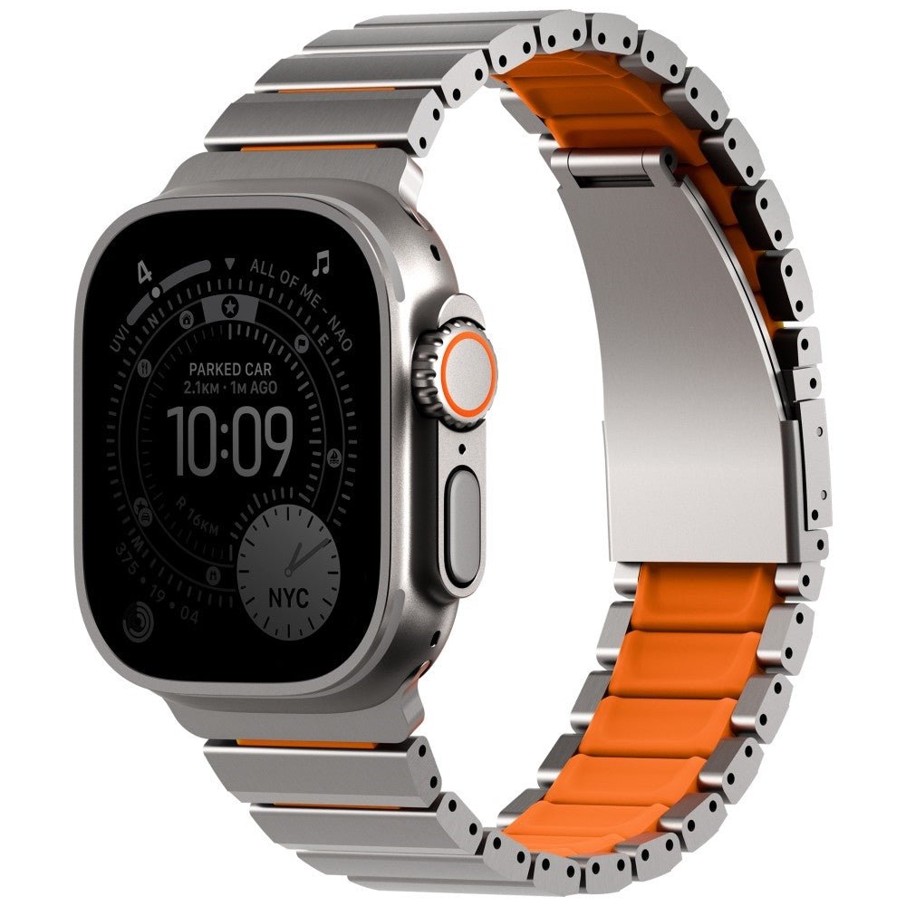Uniq Λουράκι Apple Watch 8/9/10/11 - SE (1/2/3) - Ultra (1/2/3) – 44/45/46/49mm Strova Flex από Ανοξείδωτο Ατσάλι - Silver / Orange