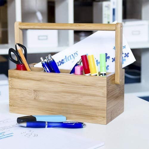 Relaxdays Ξύλινη Βάση Οργάνωσης Γραφείου από Bamboo με 4 Διαμερίσματα - Brown - 4052025188801