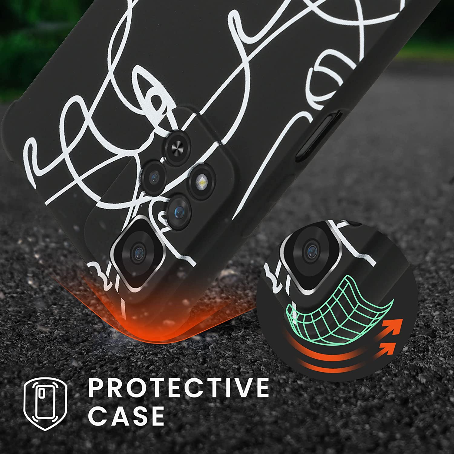 KW Xiaomi Redmi Note 11 Pro+ 5G Θήκη Σιλικόνης TPU με Λουράκι - Design Abstract Lines - Black / White - 59942.01