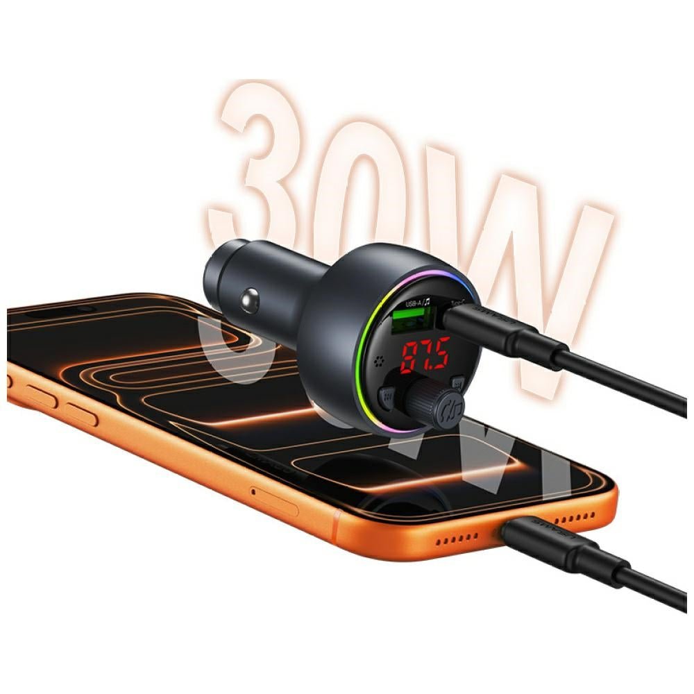 USAMS FM Transmitter με 1 Θύρα USB και 1 Θύρα USB - C για Αναπαραγωγή Μουσικής / Φόρτιση Κινητών στο Αυτοκίνητο - CC328 30W - Tarnish
