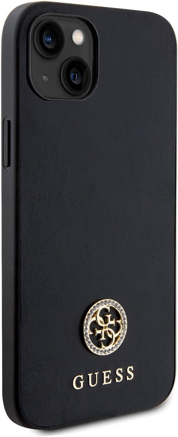 Guess iPhone 15 Plus 4G Strass Metal Logo Θήκη με Επένδυση Συνθετικού Δέρματος - Black - GUHCP15MPS4DGPK