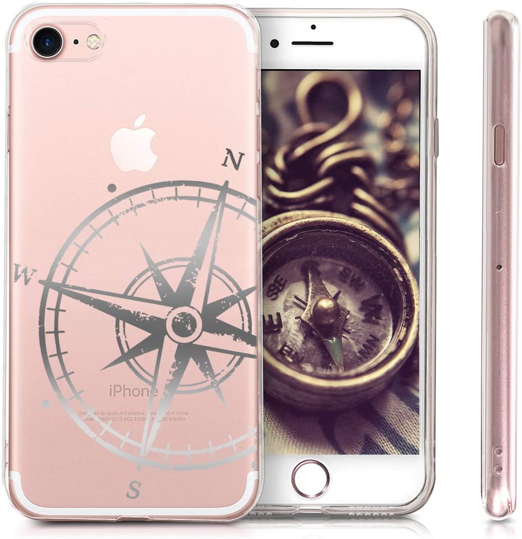 KW iPhone SE 2022 / SE 2020 / 7 / 8 Θήκη Σιλικόνης TPU Design Navigational Compass - Silver - Διάφανη - 39459.38