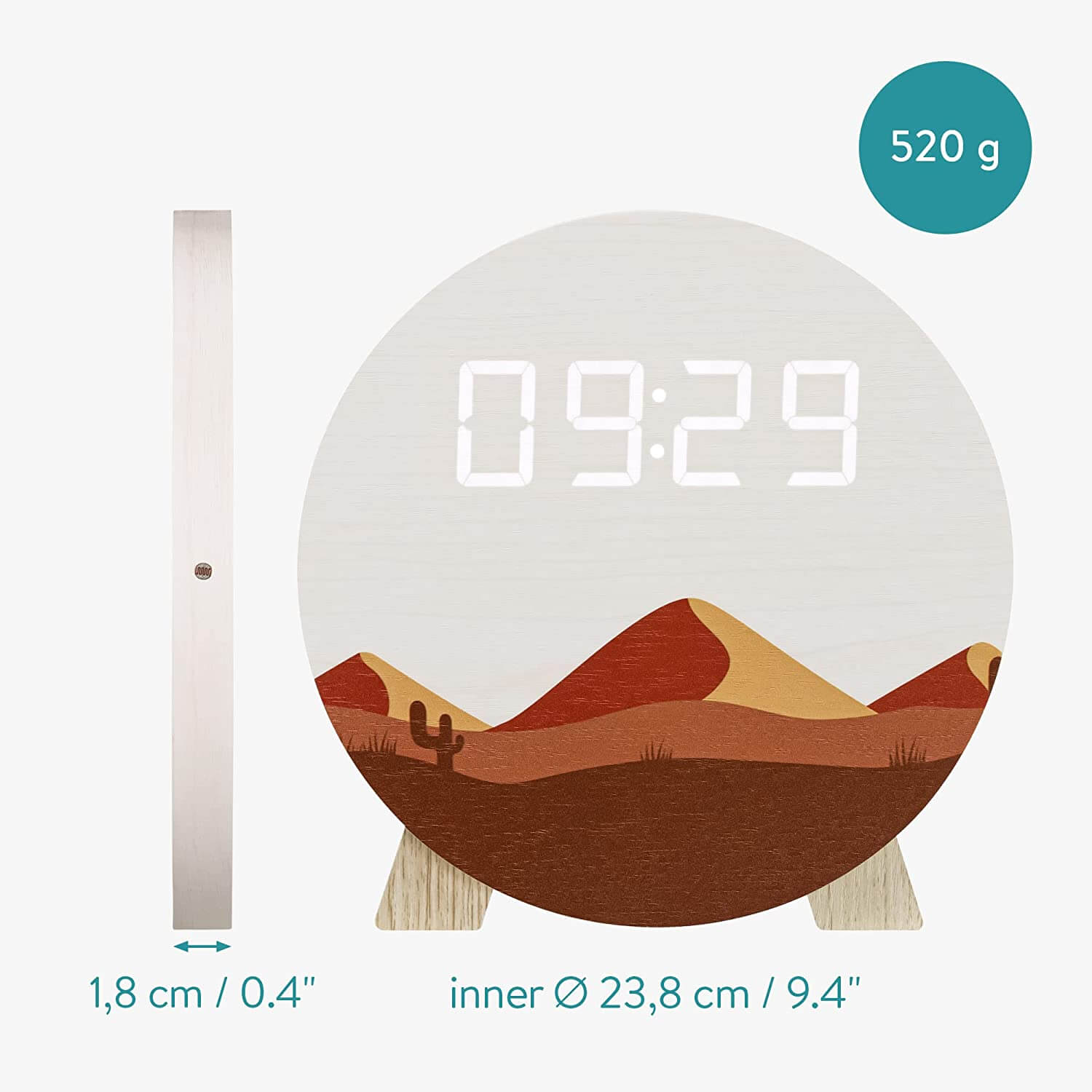 Navaris Ψηφιακό Ξύλινο Ρολόι LED - Design Desert - White - 58958.02