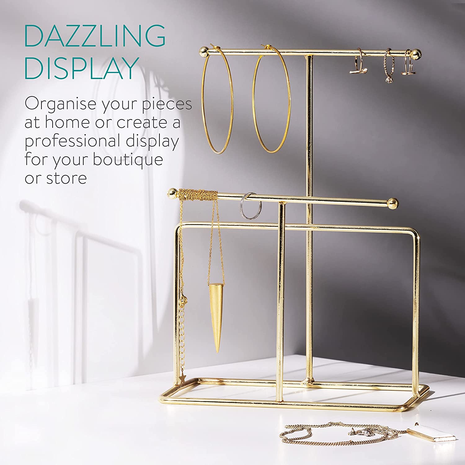 Navaris Μεταλλικό Stand Κοσμημάτων με 3 Βάσεις - Gold - 54707.21