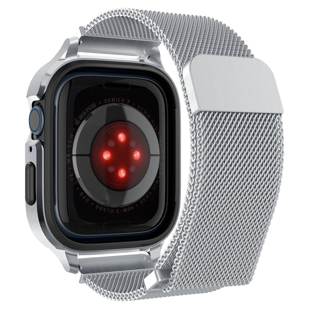 Spigen Λουράκι Apple Watch 7 / 8 / 9 - 45 mm Metal Fit Prowith Protective Case με Θήκη Προστασίας - Silver