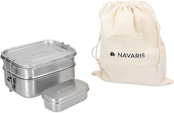 Navaris Large Steel Lunch Box - Μεταλλικό Δοχείο Αποθήκευσης Φαγητού με Διαιρέτη - Silver - 50788.03