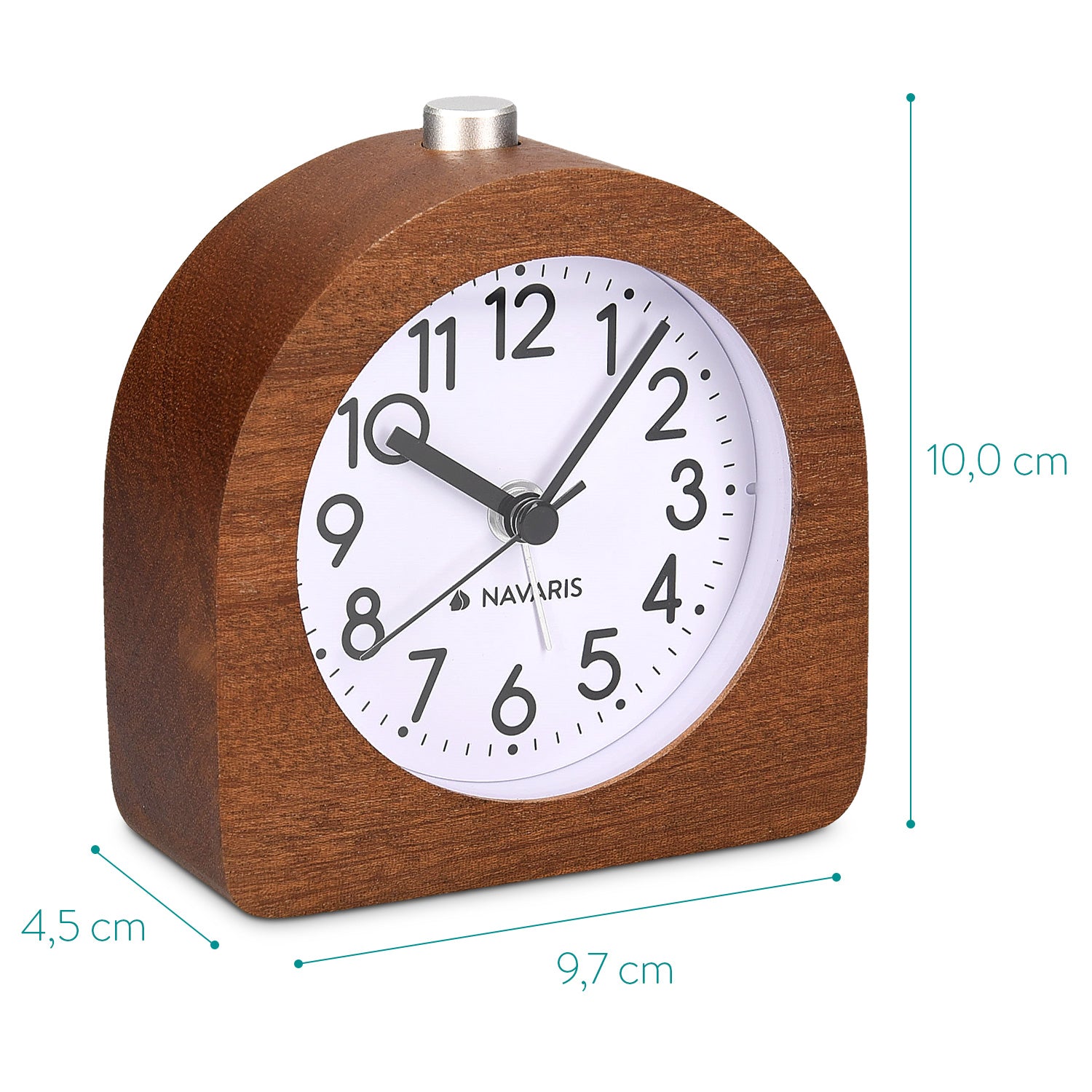 Navaris Analogue Wood Alarm Clock Design Half Round - Αναλογικό Επιτραπέζιο Ρολόι και Ξυπνητήρι - Dark Brown - 45427.18