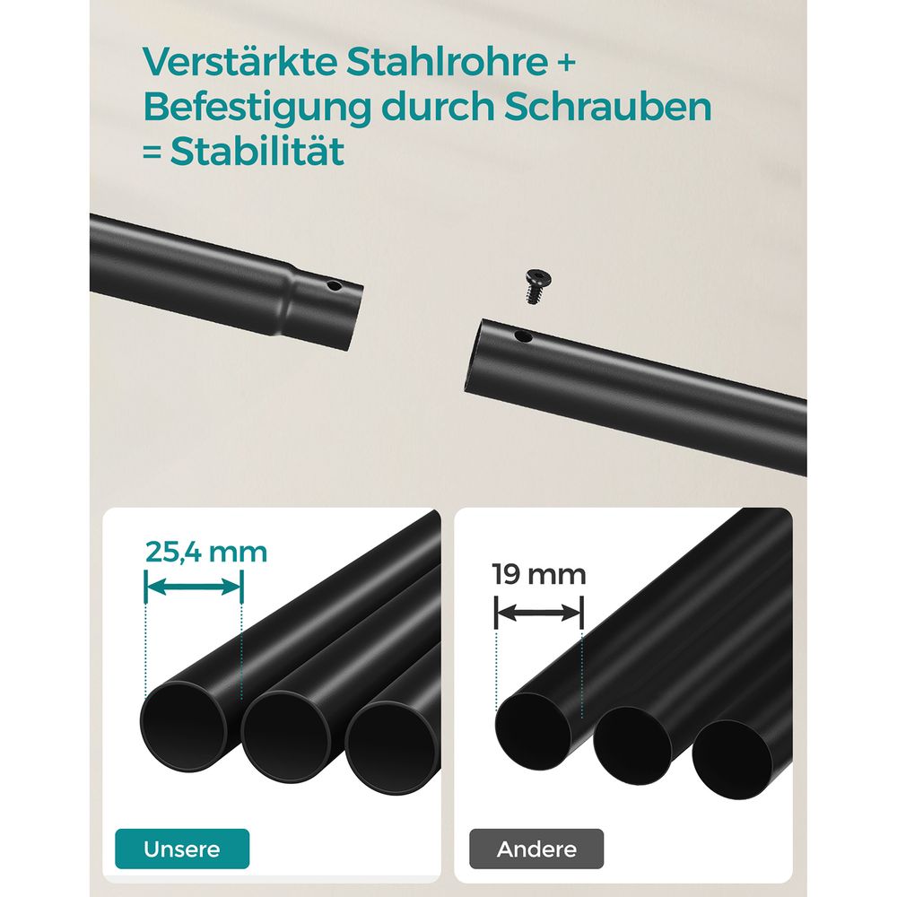 Songmics Τροχήλατη Κρεμάστρα Pούχων με 2 Pάγες και Ράφι - Ράγα Ρούχων - 52.5 x 103.5 x 155 cm - Black - HSR107B01