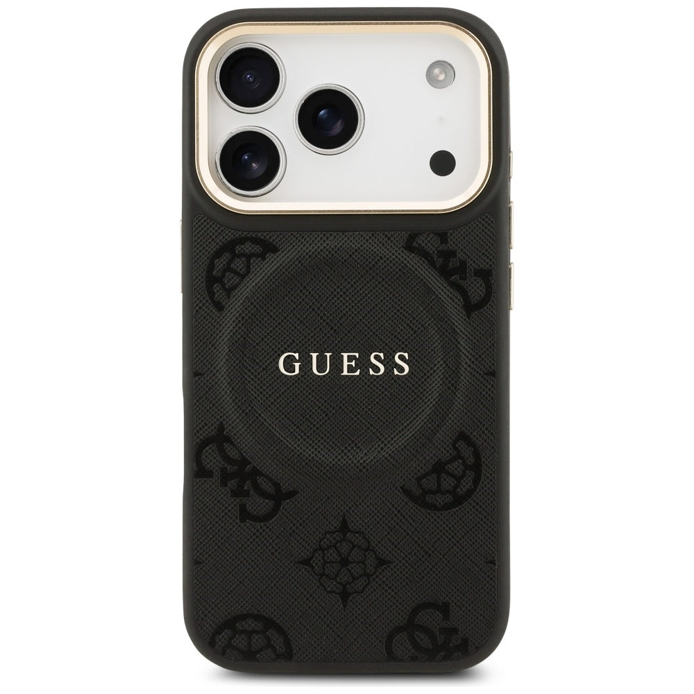Guess iPhone 17 Pro - Peony Hot Stamp MagSafe - Σκληρή Θήκη με Επένδυση Συνθετικού Δέρματος - Black - GUHMP17LPSAMSECK