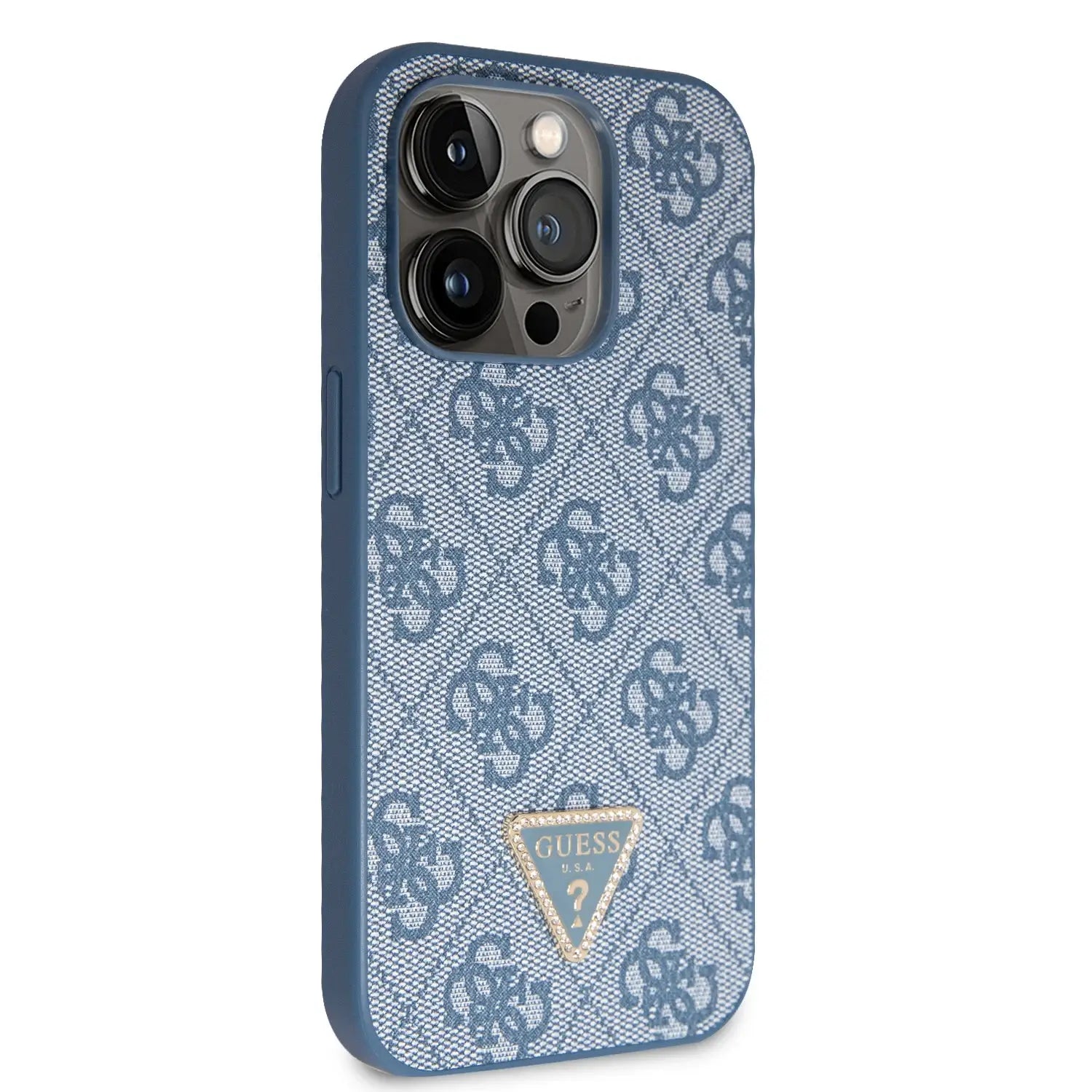Guess iPhone 15 Pro Leather 4G Diamond Triangle Θήκη με Επένδυση Συνθετικού Δέρματος - Blue - GUHCP15LP4TDPB