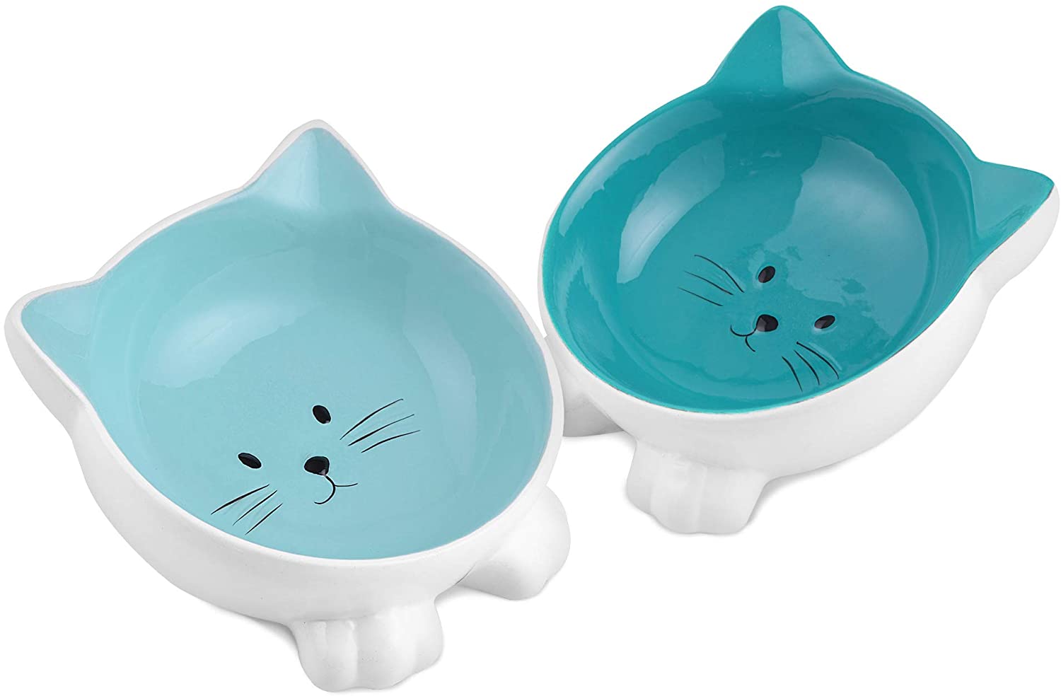 Navaris Cat Bowls with Ears Set of 2 - Σετ με 2 Μπολ Φαγητού και Νερού 130ml σε Σχήμα Γάτας - Blue / Light Blue - 50736.04