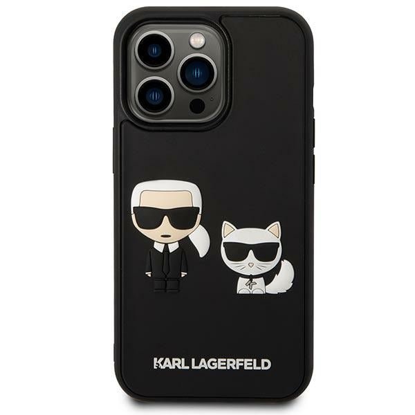 Karl Lagerfeld iPhone 14 Pro - 3D Silicone TPU Karl and Choupette Θήκη Σιλικόνης με Επένδυση από Μικροϊνες - Black - KLHCP14L3DRKCK