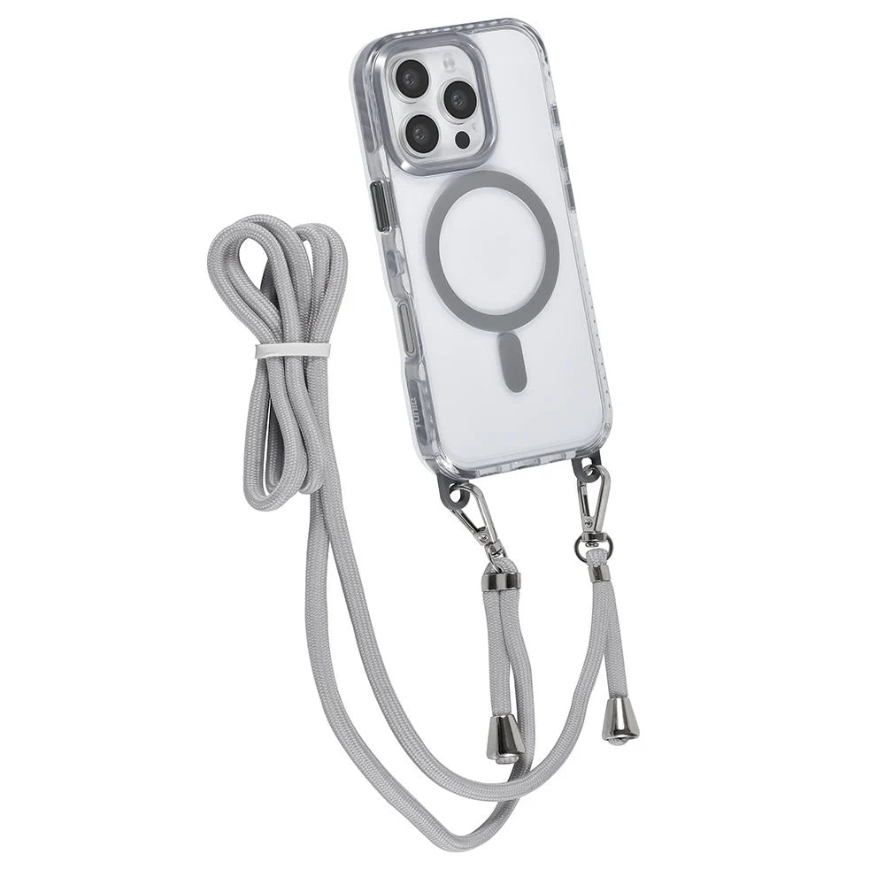 Tuniq iPhone 16 Pro - MagSafe Σκληρή Θήκη με Πλαίσιο Σιλικόνης και Λουράκι - Διάφανη / Grey