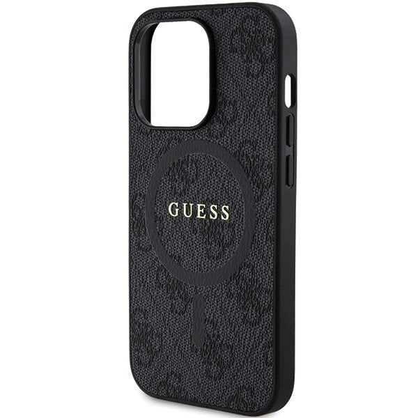 Guess iPhone 15 Pro - 4G Collection Leather Metal Logo MagSafe Θήκη με Επένδυση Συνθετικού Δέρματος και MagSafe - Black - GUHMP15LG4GFRK
