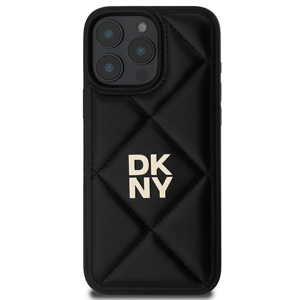 DKNY iPhone 16 Pro Max - Quilted Stack Logo Σκληρή Θήκη με Επένδυση Συνθετικού Δέρματος - Black