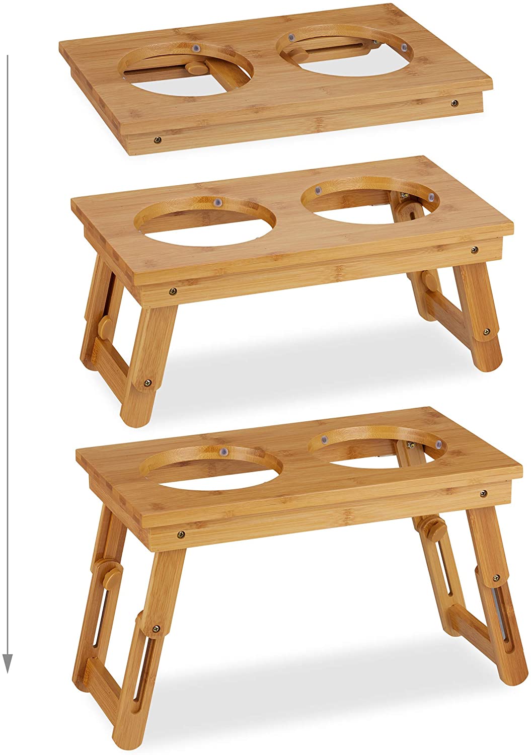 Relaxdays Foldable Bowl Stand - Αναδιπλούμενο Σταντ με 2 Μπολ για Νερό και Τροφή - 700 ml - Natural - 4052025916091