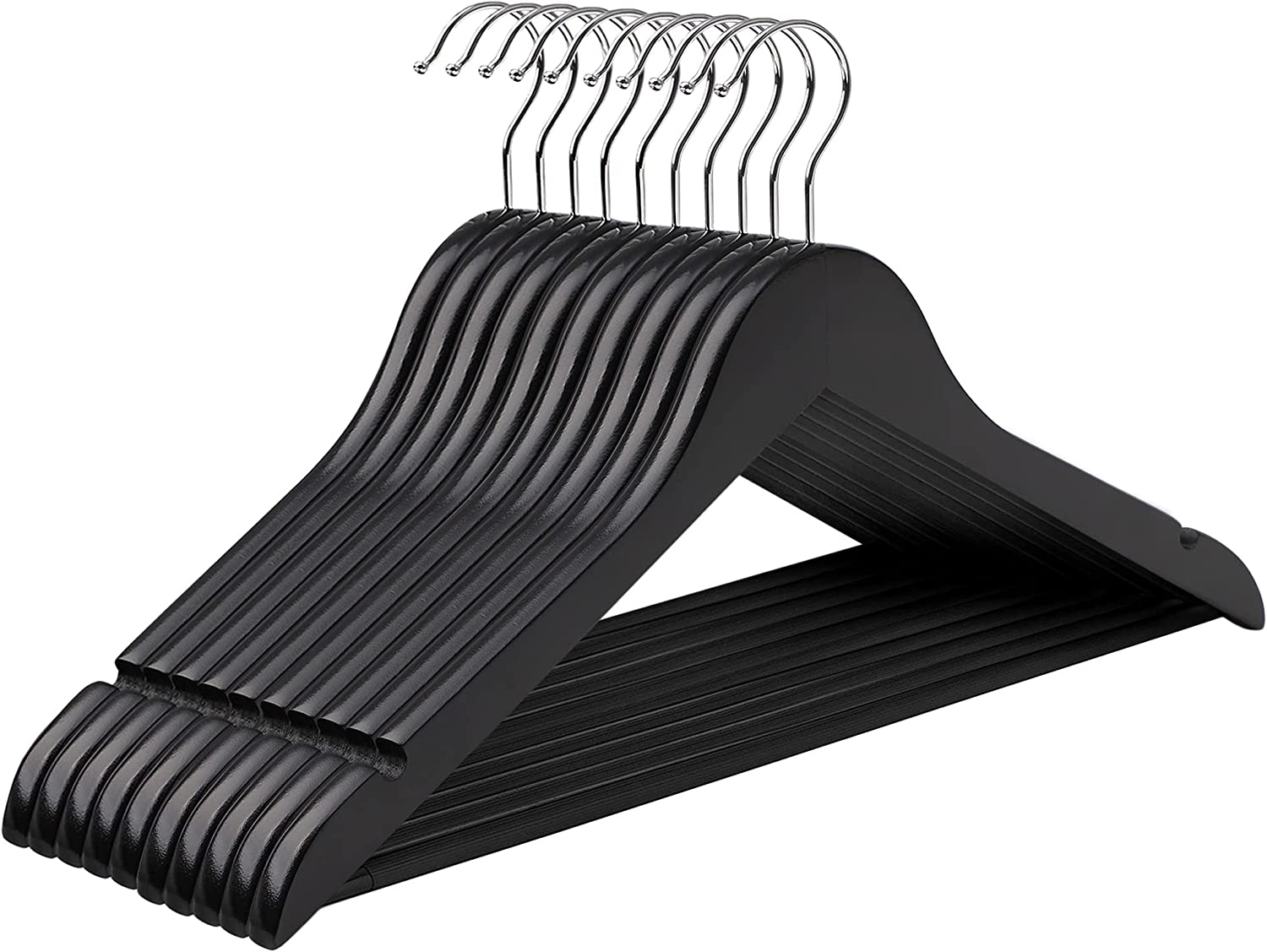 Songmics Σετ με 10 Ξύλινες Κρεμάστρες Ρούχων - Black - CRW02B10