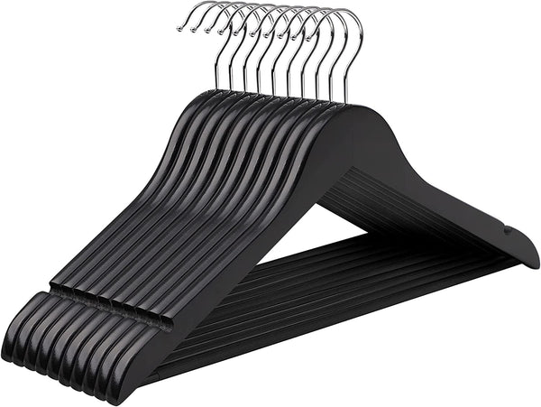 Songmics Σετ με 10 Ξύλινες Κρεμάστρες Ρούχων - Black - CRW02B10
