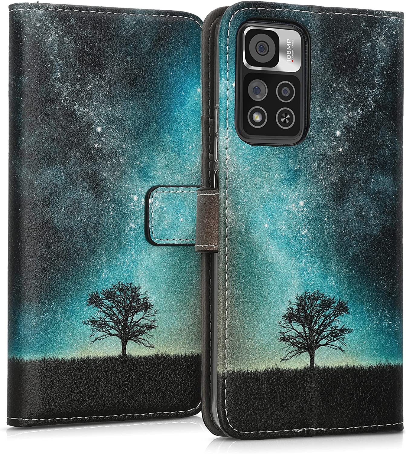 KW Xiaomi Redmi Note 11 Pro+ 5G Θήκη Πορτοφόλι Stand - Design Galaxy Tree Meadow - Blue / Grey / Black - 58909.02