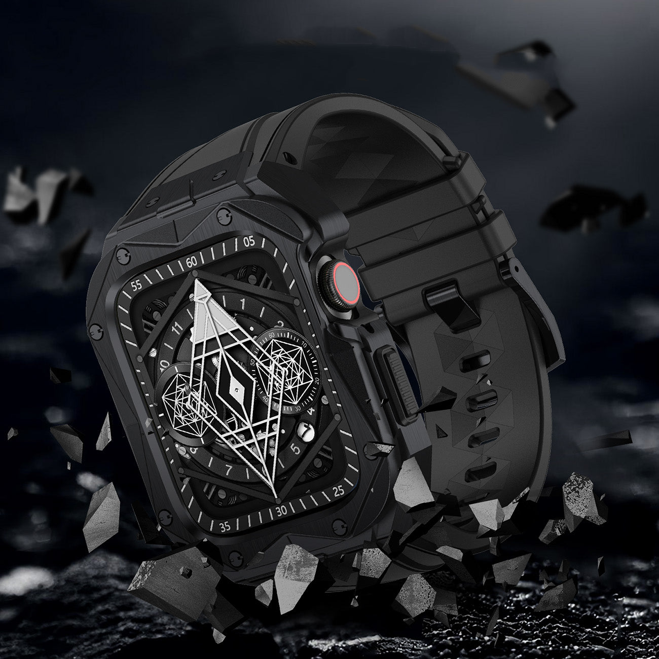 Kingxbar CYF140 2in1 Λουράκι Apple Watch 7 / 8 / 9 - 45 mm Armored με Θήκη Προστασίας - Black