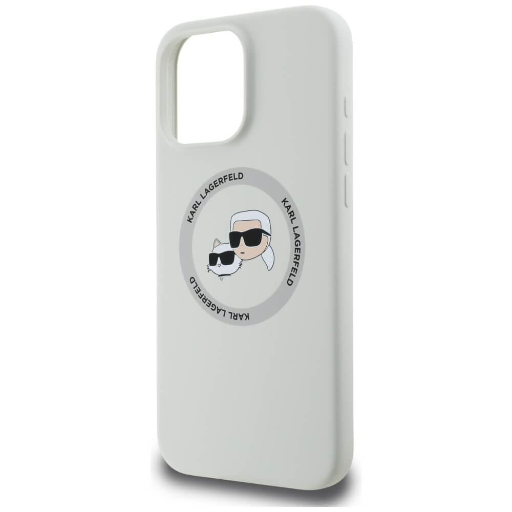 Karl Lagerfeld iPhone 16 Pro Max - Silicone Double Heads and Circle - Σκληρή Θήκη Σιλικόνης με MagSafe - Beige - KLHMP16XSKCHTCE
