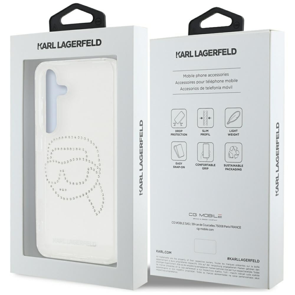 Karl Lagerfeld Samsung Galaxy S25 - Rhinestones Karl Head Logo - Σκληρή Θήκη με Πλαίσιο Σιλικόνης - Clear - KLHCS25SHKHDCELT