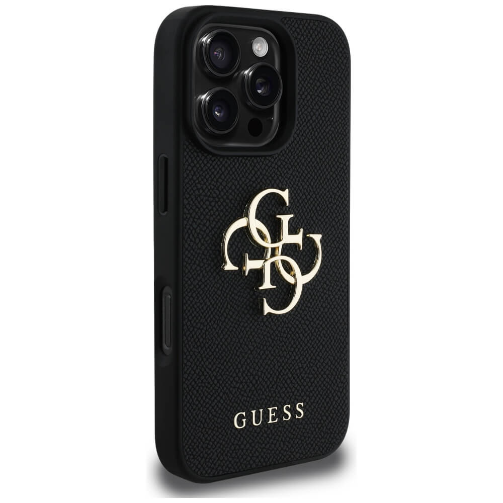 Guess iPhone 16 Pro - Grained Big 4G Logo Small Classic Logo - Σκληρή Θήκη με Επένδυση από Οικολογικό Δέρμα - Black - GUHCP16LPGT4MBK