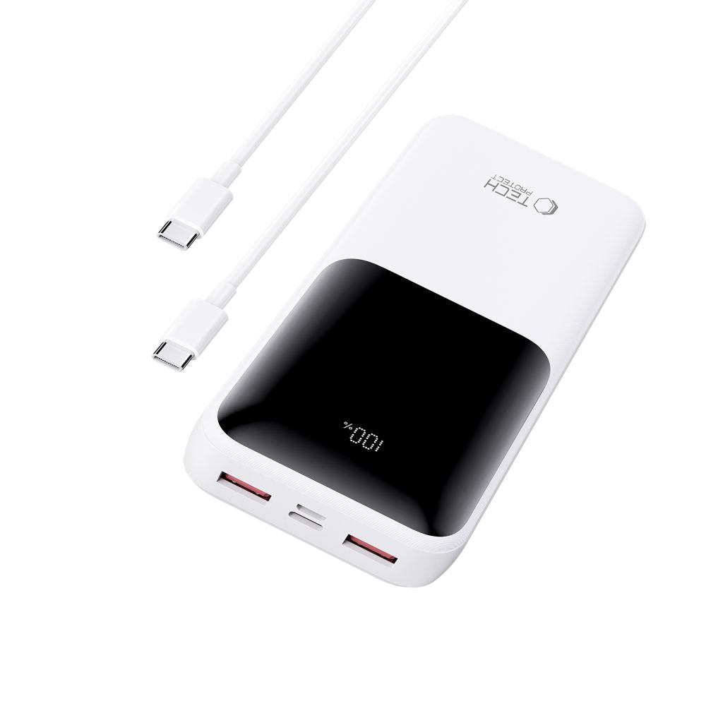 Tech-Protect PB02-22.5W Power Bank 20000mAh με 2 Θύρες USB με 1 Θύρα Type-C και 1 Θύρα Micro-USB - White - likebrands.gr