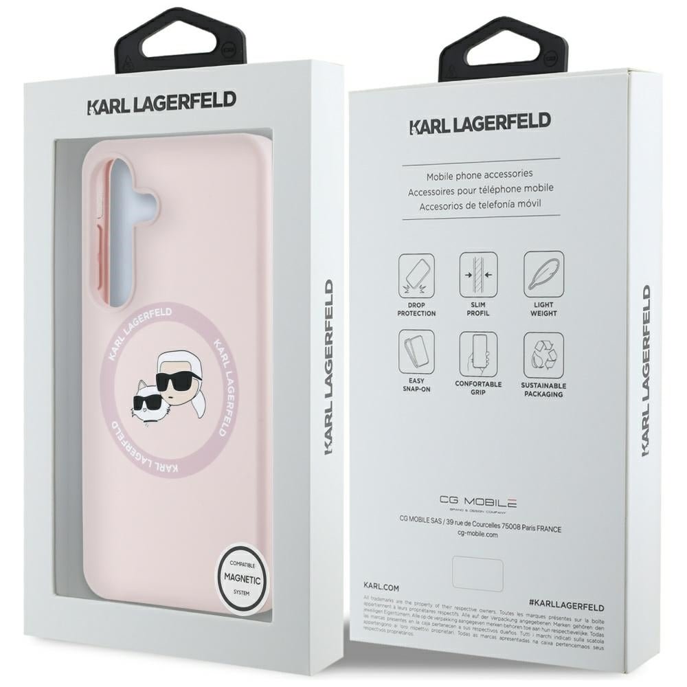 Karl Lagerfeld Samsung Galaxy S25 - Silicone Double Heads and Circle - Σκληρή Θήκη Σιλικόνης με MagSafe - Pink - KLHMS25SSKCHTCP