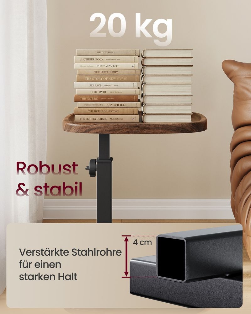 Vasagle Βοηθητικό Τραπέζι με Pυθμιζόμενο Ύψος - 30 x 40 x 69 cm - Walnut / Black - LET363M101