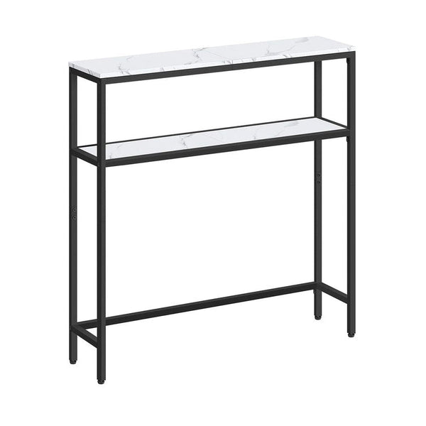 Vasagle Στενή Κονσόλα 2 Επιπέδων - 20 x 80 x 80 cm - Marble White / Ink Black - LNT130W59V1