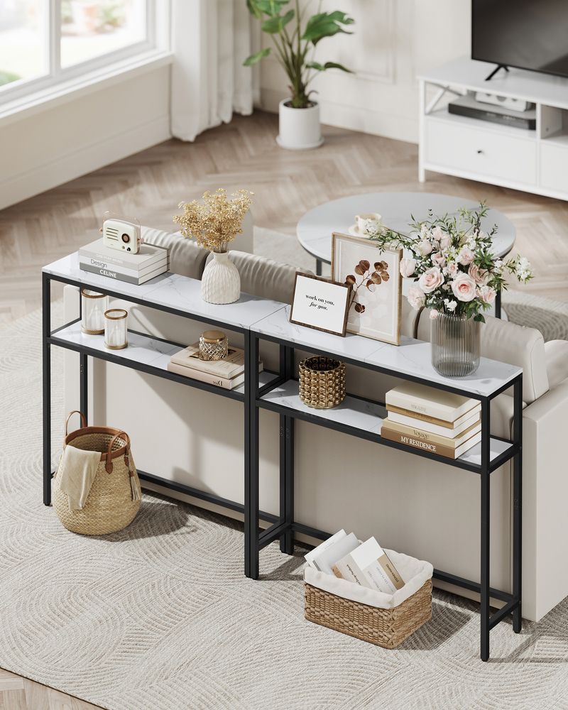 Vasagle Στενή Κονσόλα 2 Επιπέδων - 20 x 80 x 80 cm - Marble White / Ink Black - LNT130W59V1
