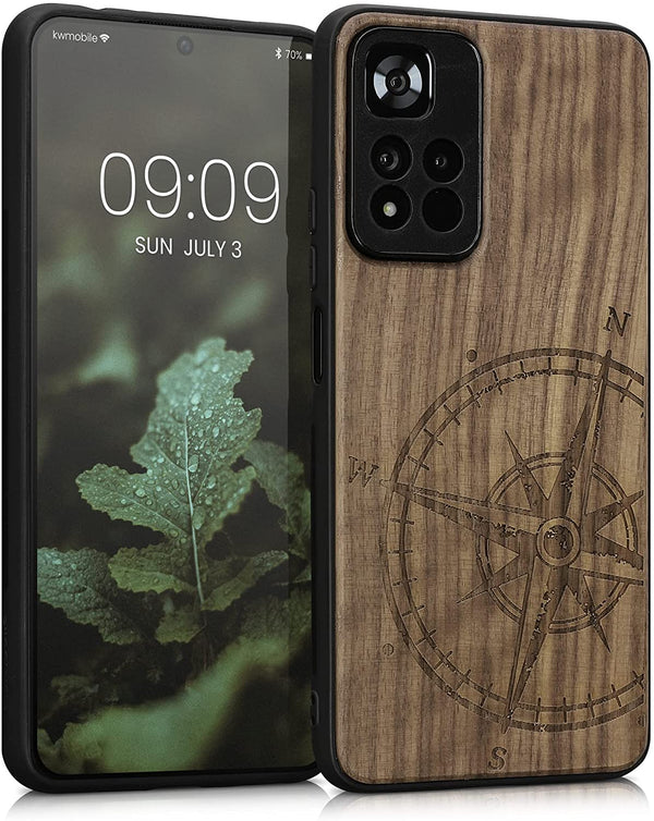 KW Xiaomi Redmi Note 11 Pro+ 5G Θήκη από Φυσικό Ξύλο - Design Navigational Compass - Dark Brown - 58100.01 - likebrands.gr