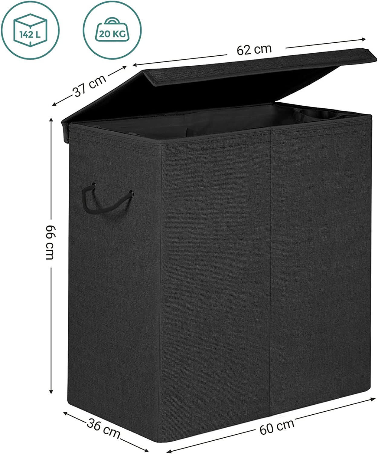 Songmics Υφασμάτινο Καλάθι Απλύτων - 142L - Black - LCB02BK