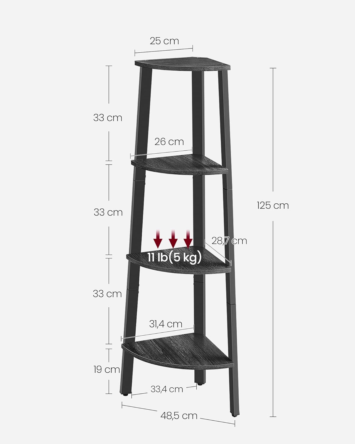 Vasagle Γωνιακή Ραφιέρα με 4 Ράφια - Anthracite Grey / Matte Black - LLS034B22