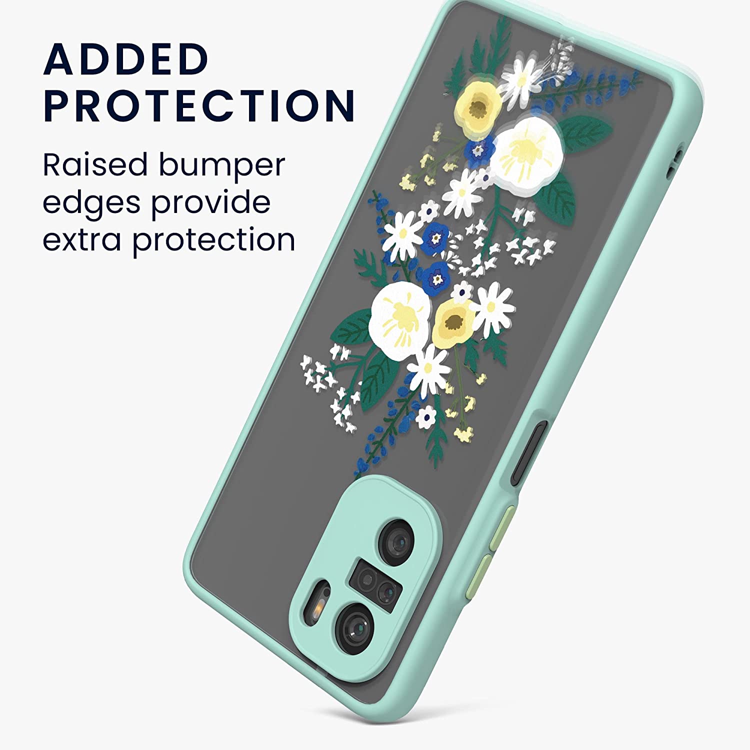 KW Xiaomi Poco F3 / Mi 11i Σκληρή Θήκη με Πλαίσιο Σιλικόνης - Design Spring Flowers - Mint / Yellow - Matte Ημιδιάφανη - 56441.01