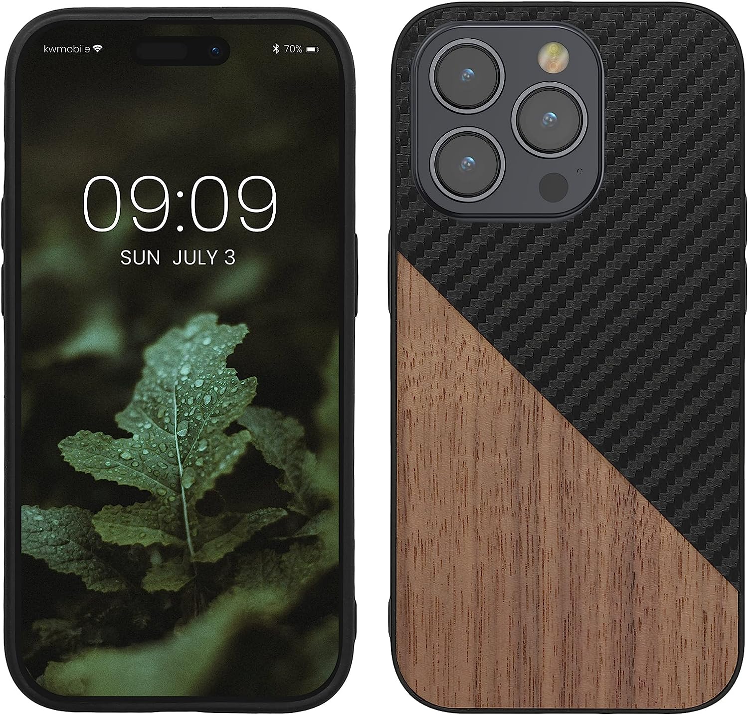 KW iPhone 14 Pro Θήκη από Φυσικό Ξύλο και Carbon - Black / Dark Brown - 61054.01