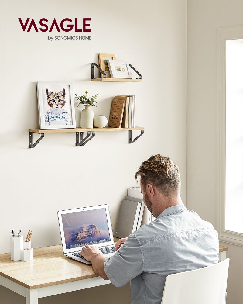 Vasagle Σετ με 3 Επιτοίχια Ράφια Διαφορετικού Μεγέθους - Oak / Black - LWS033B11