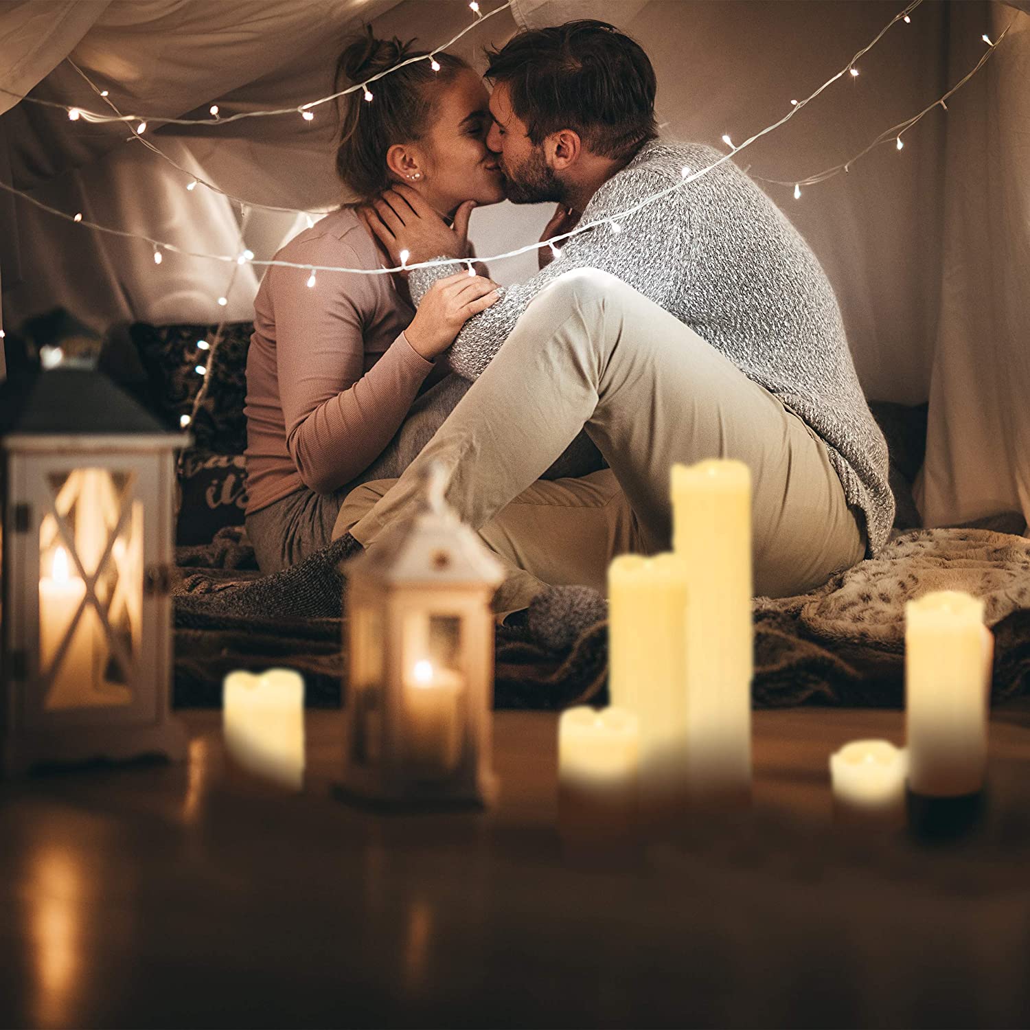 Relaxdays Σετ με 6 Κεριά με Φωτισμό Led από Φυσικό Κερί - Cream - 4052025215354