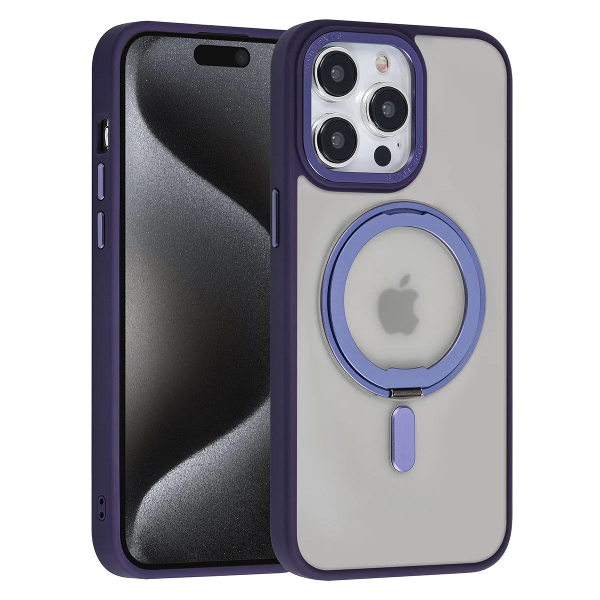 Tuniq iPhone 15 Pro Max - Σκληρή MagSafe Θήκη με Περιστρεφόμενο Δαχτυλίδι Συγκράτησης - Ημιδιαφανή / Μοβ