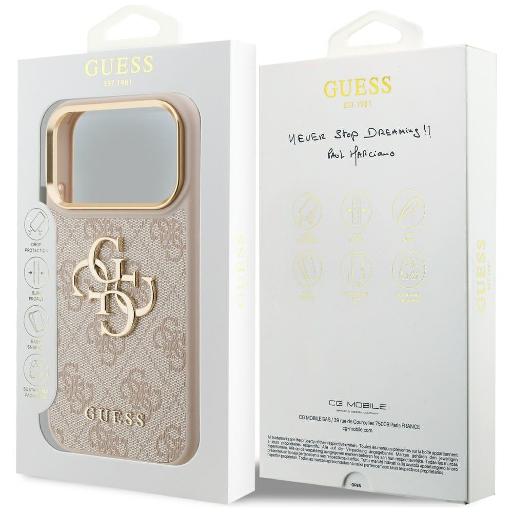 Guess iPhone 17 Pro - 4G Big 4G Classic Logo - Σκληρή Θήκη με Πλαίσιο Σιλικόνης και Επένδυση από Οικολογικό Δέρμα - Pink / Gold - GUHCP17L4GMGCPI